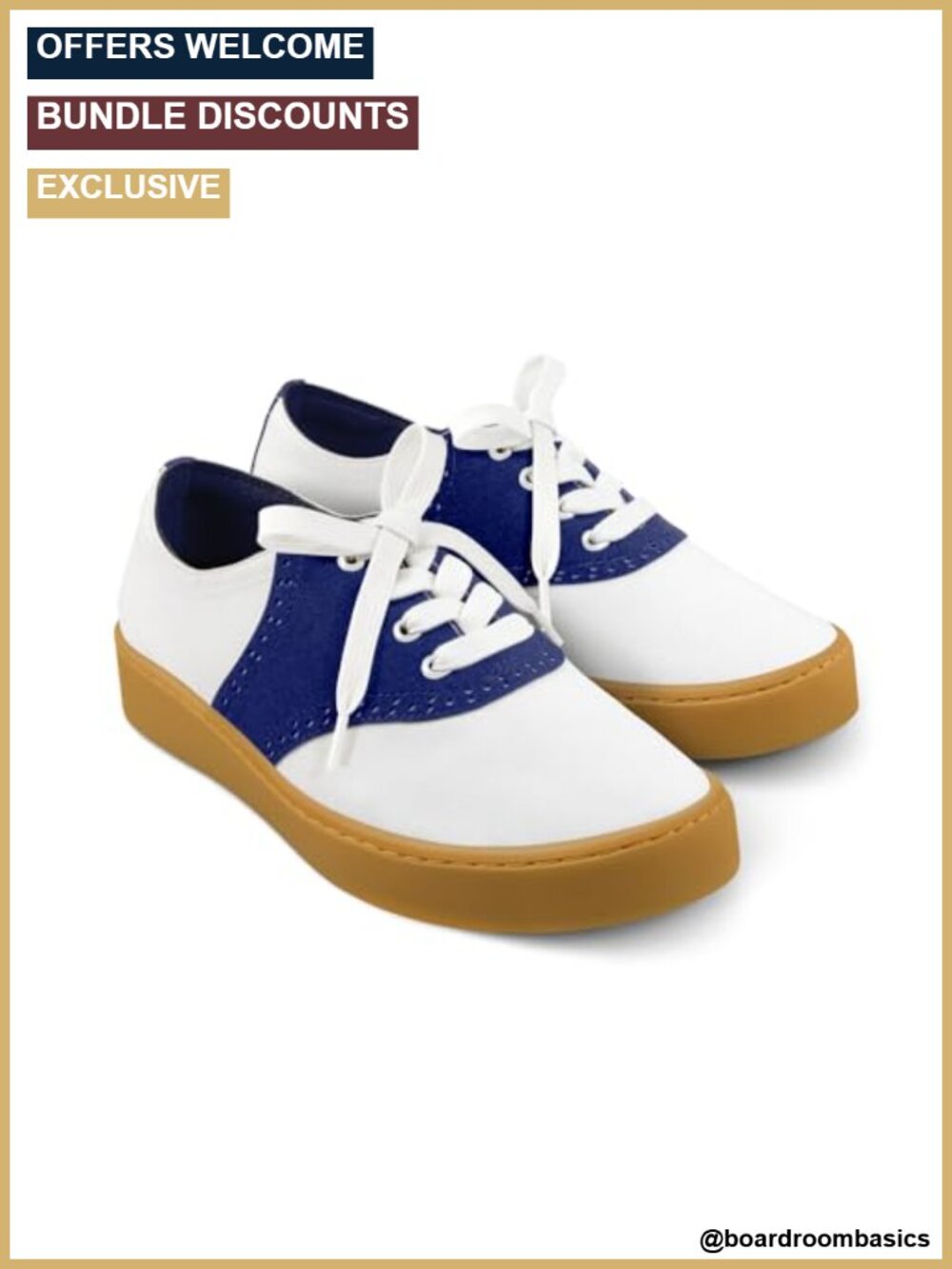 Lace-Up Fashion Sneakers Vegan Canvas White Navy Wingtip